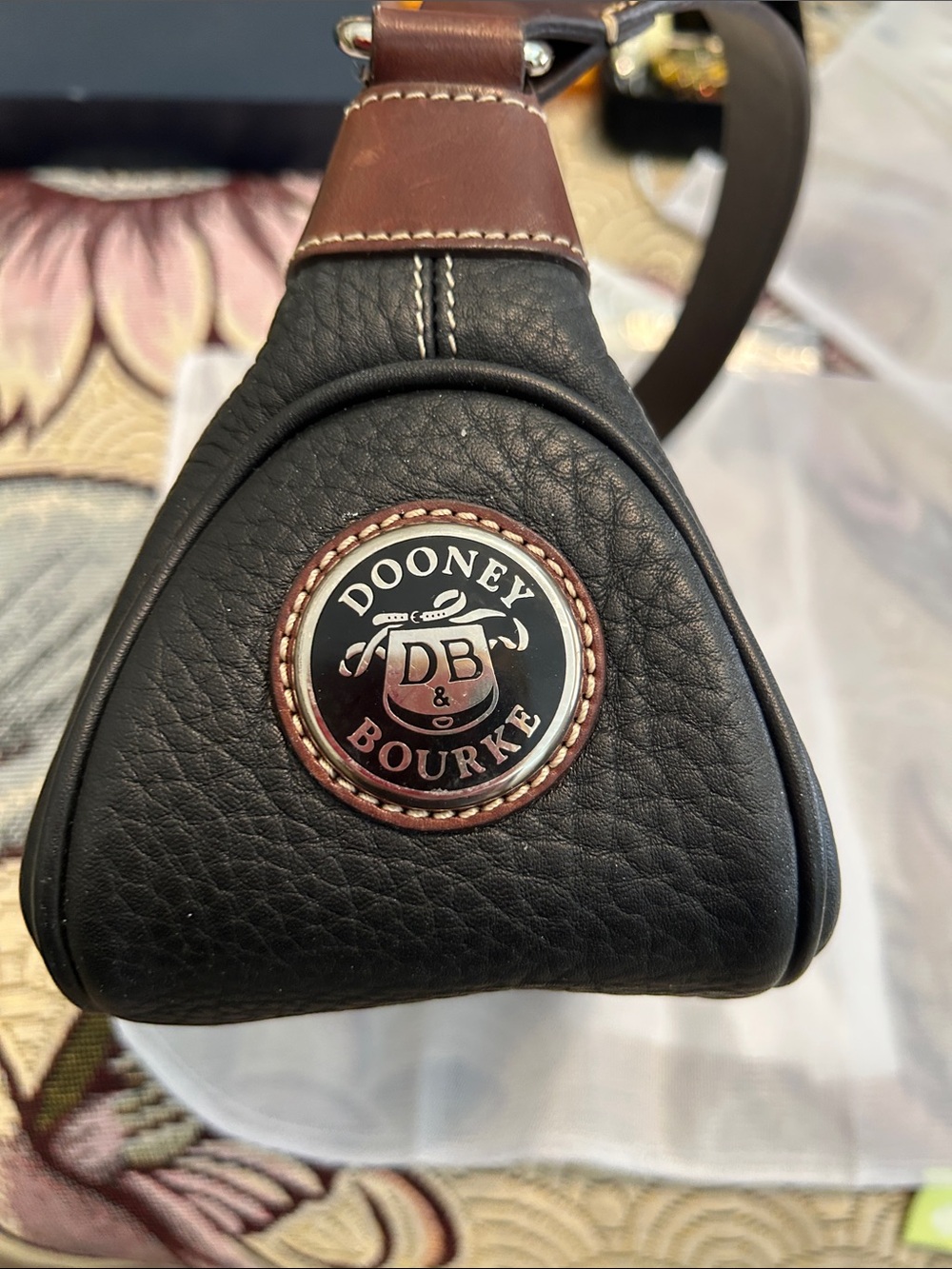 Vintage Dooney & Bourke Black Sling Bag with Brown Trim